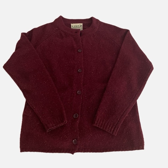 Vintage Aran Woolen Mills Women’s Irish Cardigan Small Berry Tweed Lambswool - Picture 7 of 8